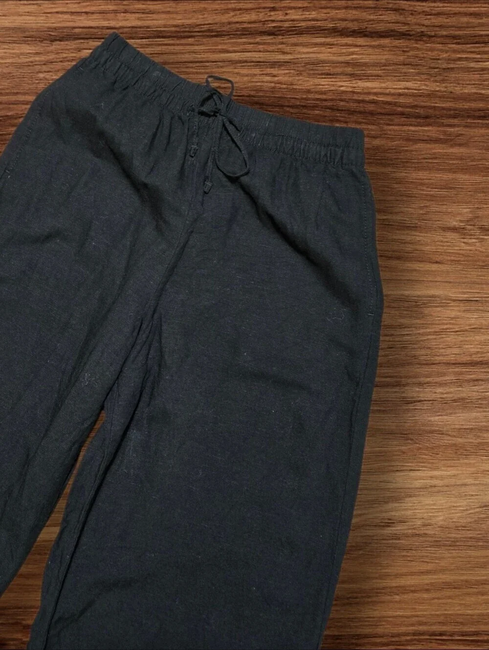 H&M Linen Blend Black Wide Leg Drawstring Pants